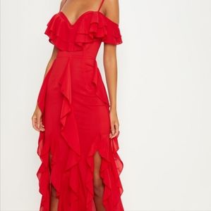 Red Ruffle Summer Maxi Dress